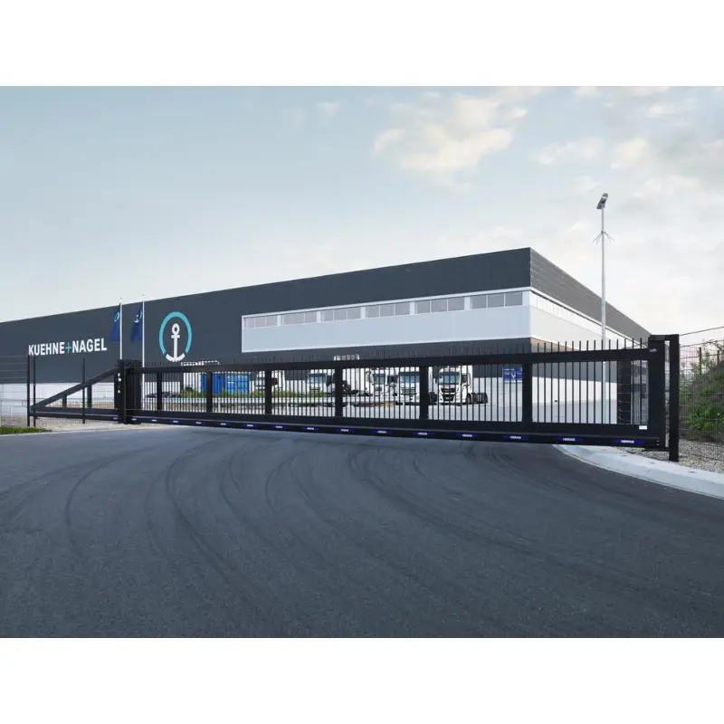 Poartă culisantă în consolă Atlas XL, cu deschidere mare – neagră, zonă industrială