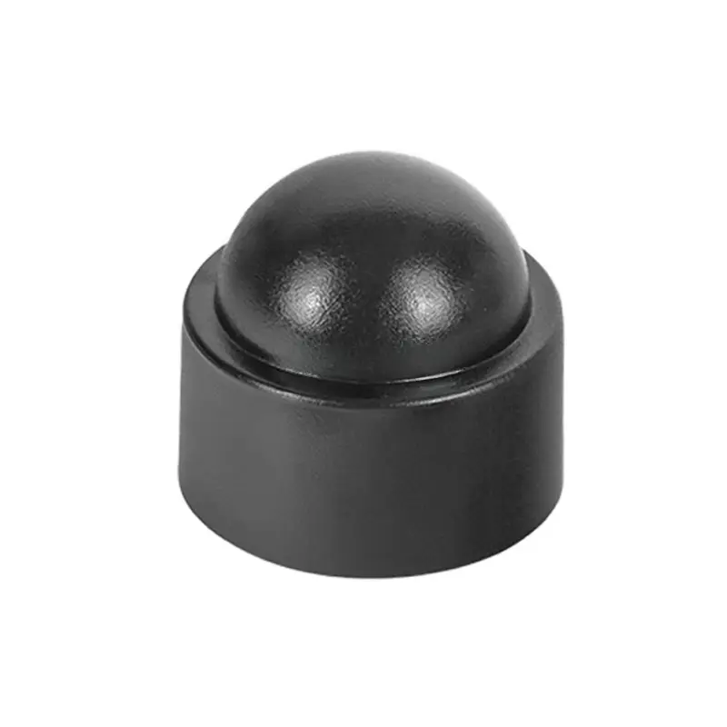 Accesoriu de gard: capac PVC pentru piuliță M14, negru RAL 9005 – capac rotund, vedere de aproape