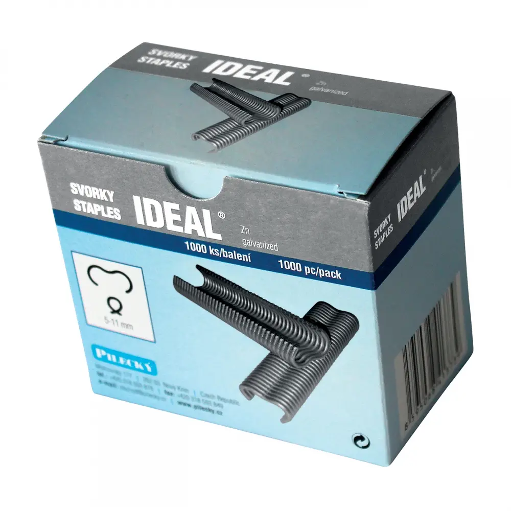 Accesoriu de gard: capse metalice zincate, cutie 1000 buc – cutie Ideal albastră și albă