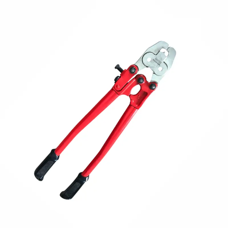 Accesoriu de gard: clește pentru conectori inox – mânere roșii și mecanism cu clichet