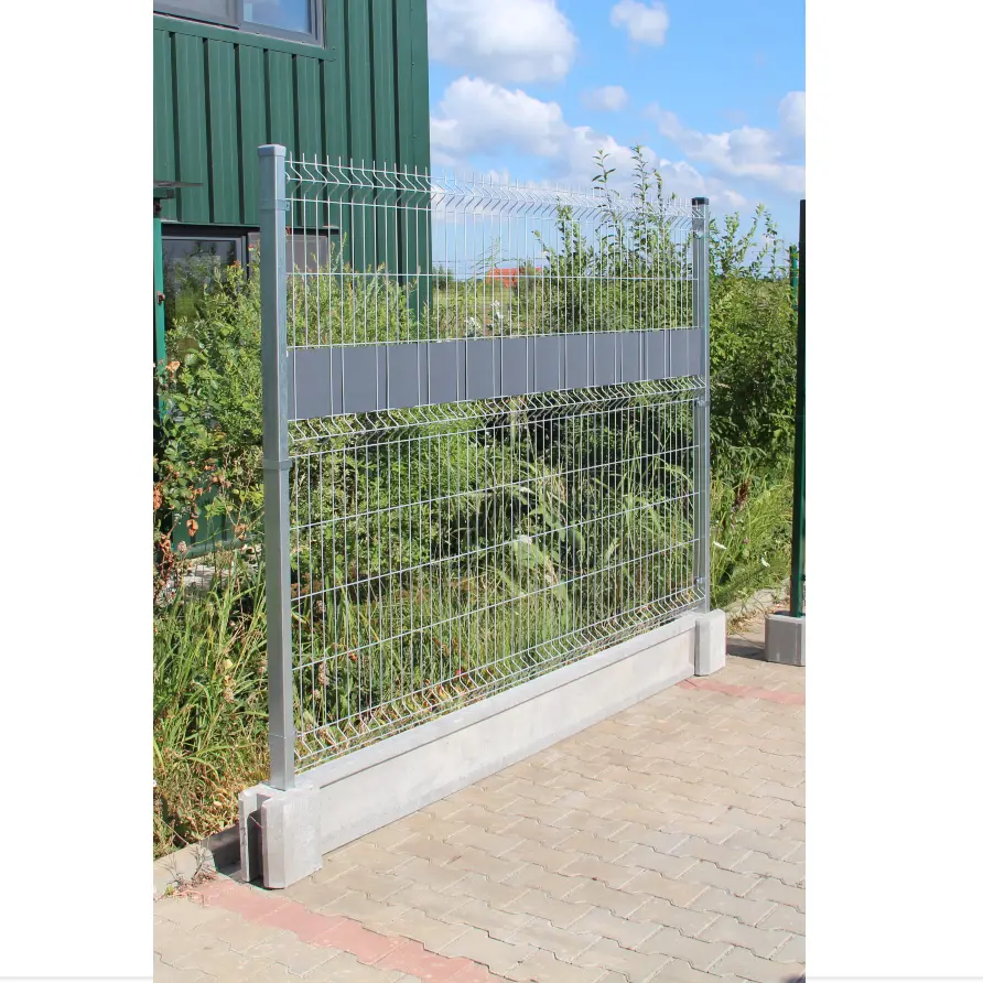 Gard bordurat zincat complet cu soclu prefabricat, panou, stâlpi și accesorii – bară orizontală de întărire