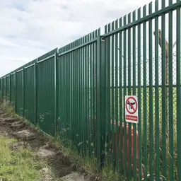Gard frangibil radio-transparent din fibră de sticlă, cu bare – verde, cu semn de avertizare