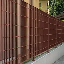 Gard de securitate, panou metalic cu cadru Multisar 2 – roșu, pe fundație de beton