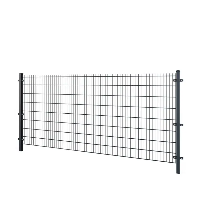 Gard panou dublu fir 2D PVC antracit RAL 7016, 1.63 x 2.5 m, sârmă 6/5/6 mm – panou montat pe doi stâlpi