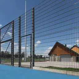 Gard panou dublu fir 2D PVC verde 1.63 x 2.5 m, sârmă 6/5/6 mm – teren de sport cu poartă de acces