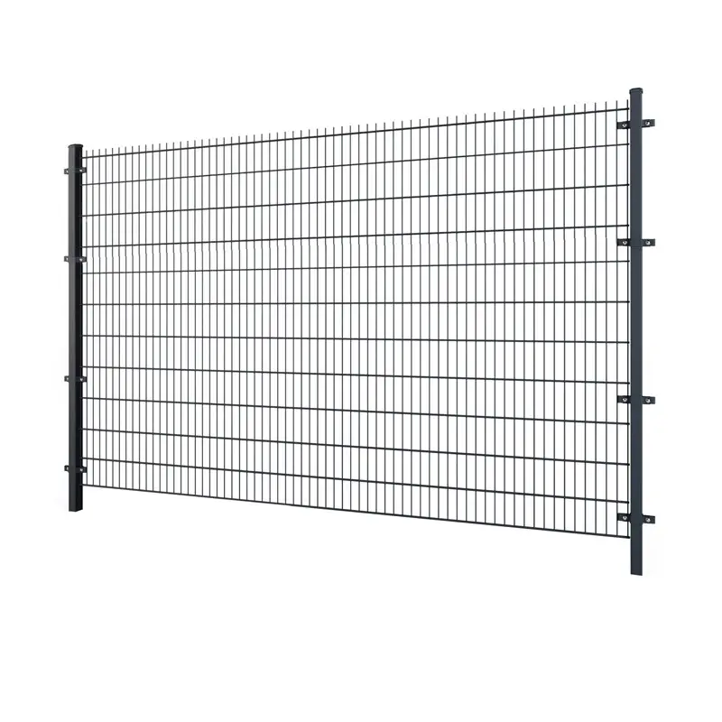 Gard panou dublu fir 2D PVC antracit RAL 7016, 2.23 x 2.5 m, sârmă 6/5/6 mm – prindere vizibilă lateral