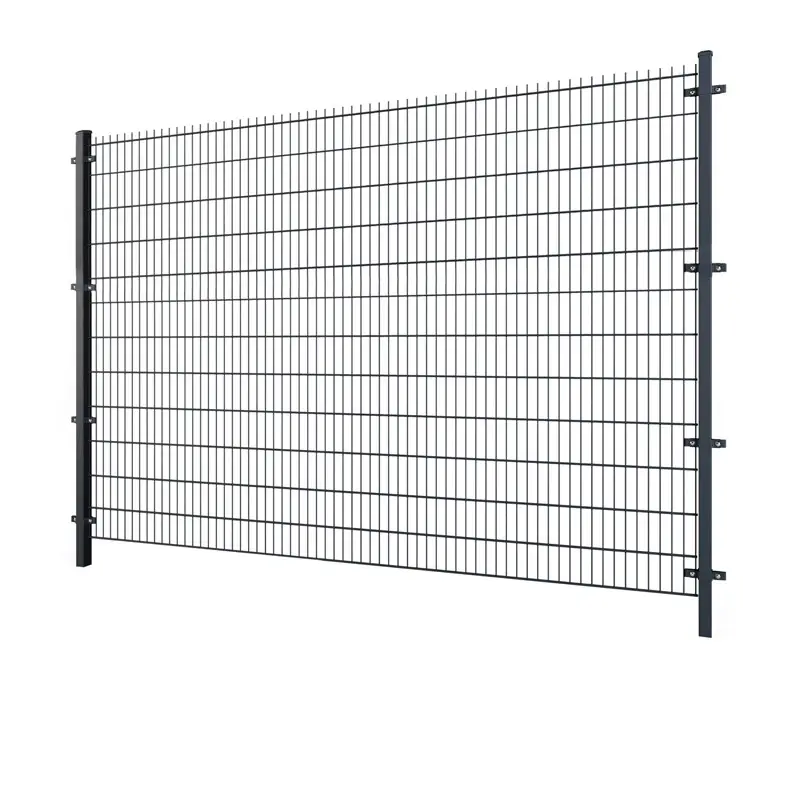 Gard panou dublu fir 2D PVC antracit RAL 7016, 2.43 x 2.5 m, sârmă 6/5/6 mm – panou pe doi stâlpi