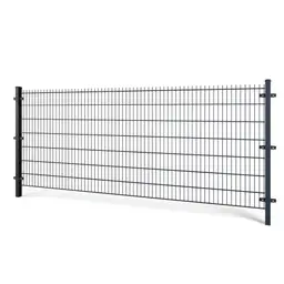 Gard panou dublu fir 2D Super PVC antracit RAL 7016, 1.43 x 2.5 m, sârmă 8/6/8 mm – prinderi vizibile