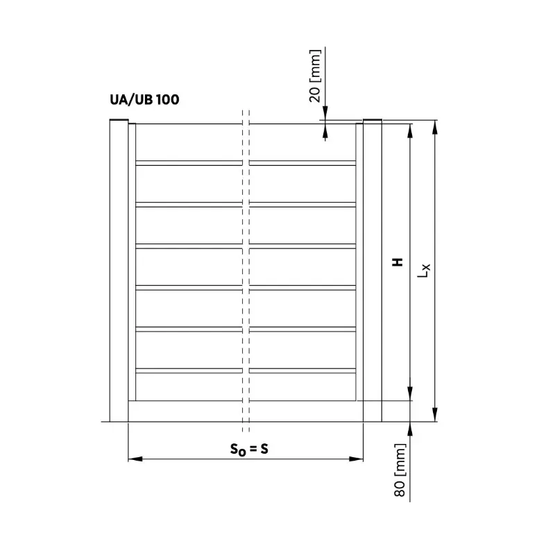 Gard rezidențial din aluminiu, panou AL.101 – schiță de montaj cu dimensiuni
