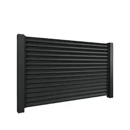 Gard rezidențial din aluminiu, panou AL.202 – lamele orizontale negre pe stâlpi
