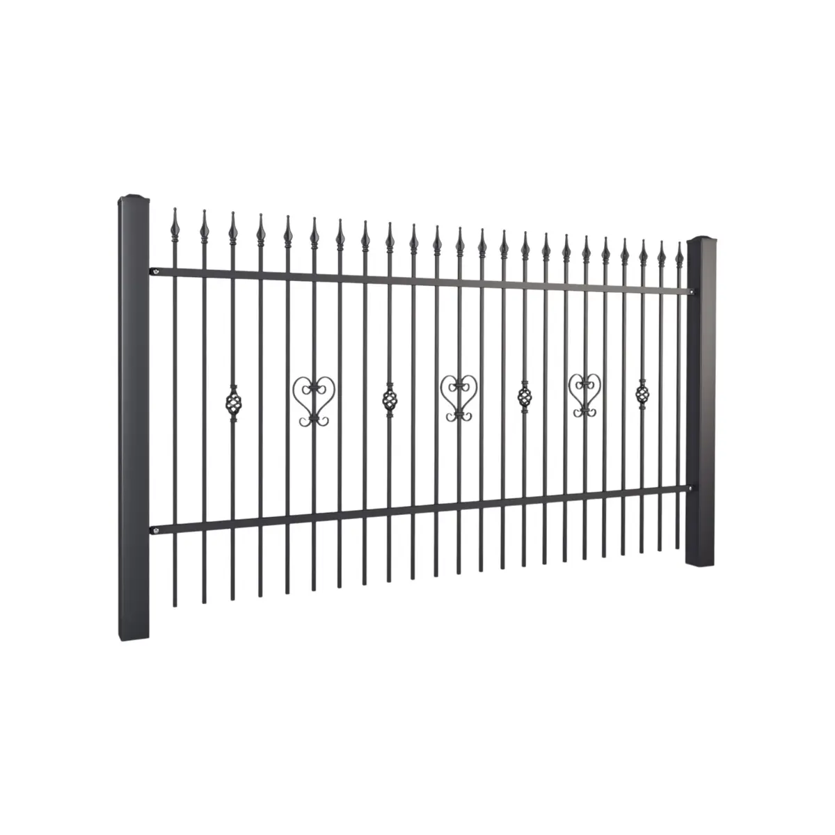 Gard rezidențial, panou Lux 10.34 – bare verticale cu flori metalice