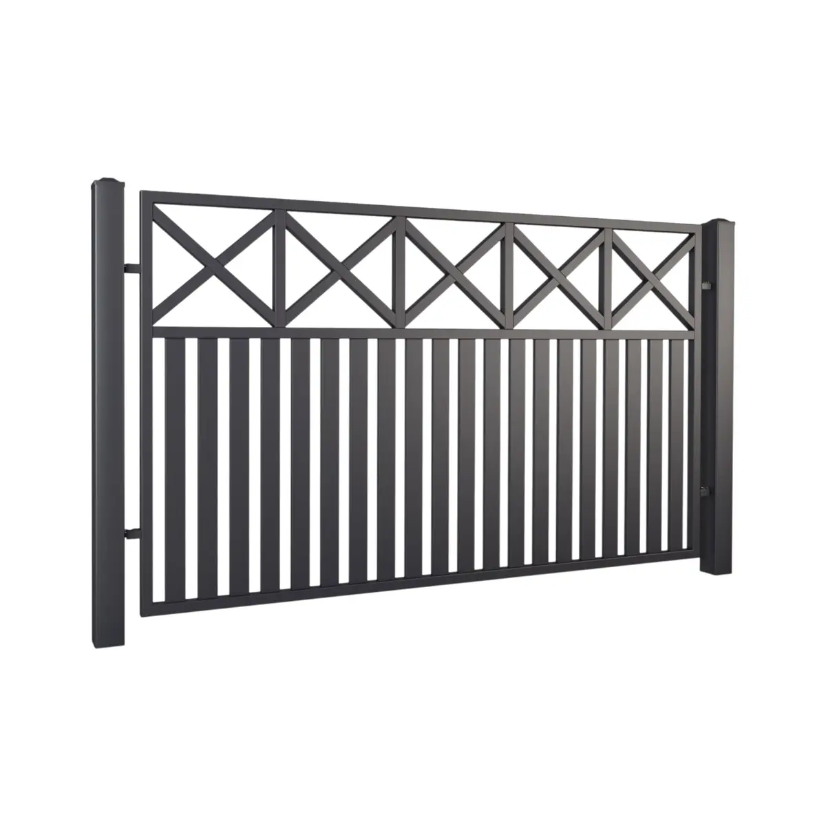 Gard rezidențial, panou Modern 10.103 – negru, lamele verticale cu decor în cruce
