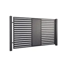 Gard rezidențial, panou Modern 10.108 – lamele orizontale cu panou perforat central
