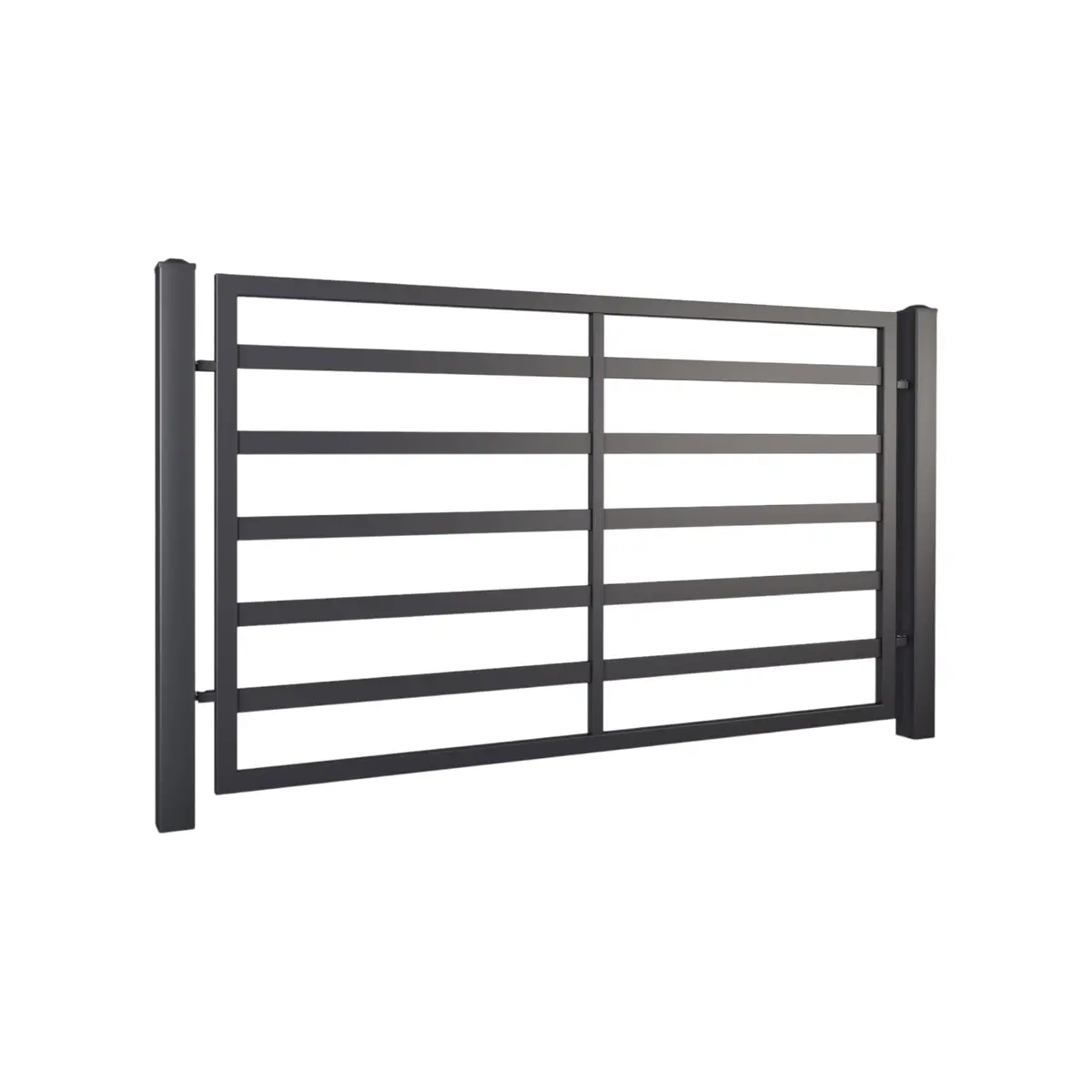 Gard rezidențial, panou Modern 10.114 – negru, lamele orizontale pe stâlpi