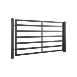 Gard rezidențial, panou Modern 10.114 – negru, lamele orizontale pe stâlpi
