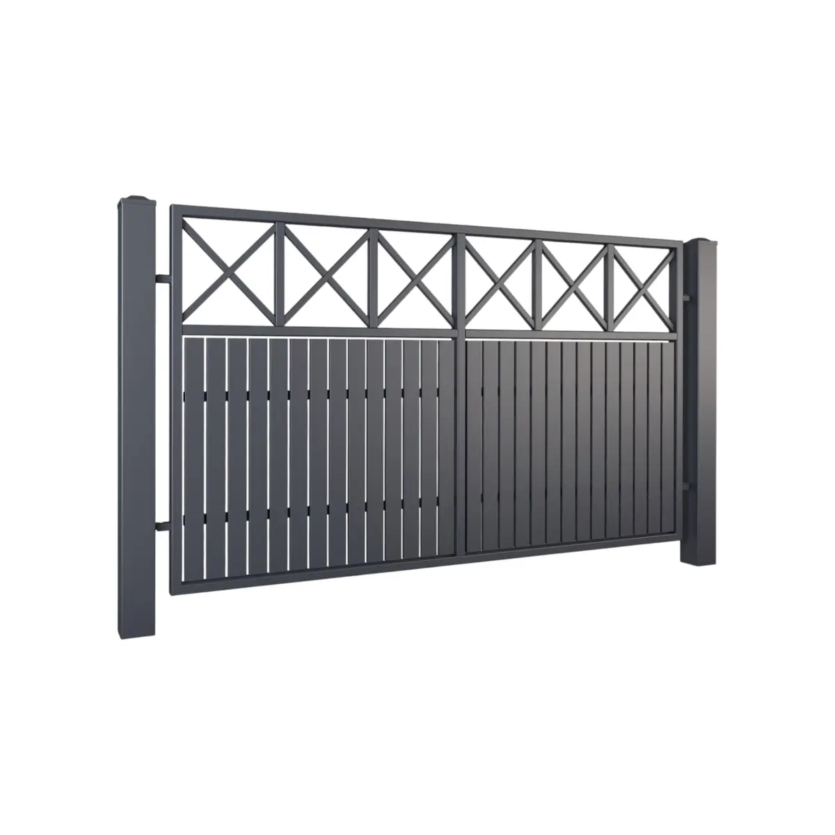 Gard rezidențial, panou Modern 10.115 – elemente verticale, decor în cruce