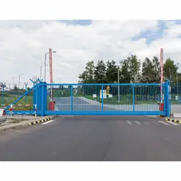 Poartă culisantă în consolă PI 130 – vopsită albastru, zonă industrială