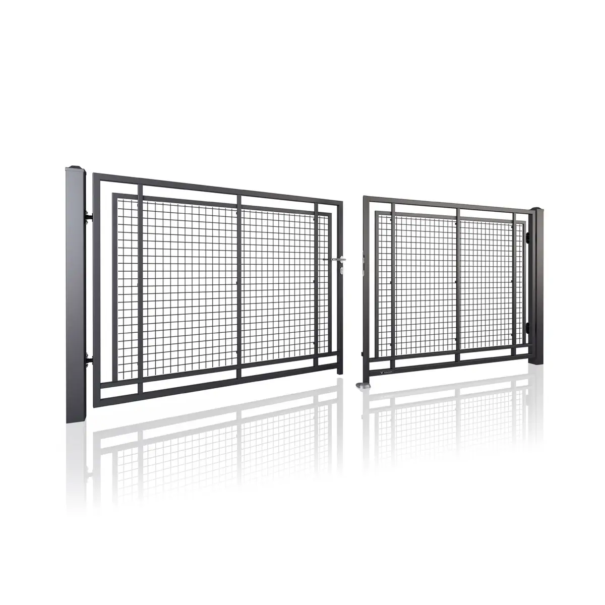 Poartă bi-fold auto Modern 10.100 – plasă, două canate, finisaj închis