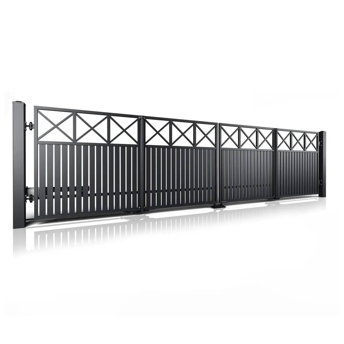 Poartă bi-fold auto Modern 10.103 – neagră, lamele verticale cu decor