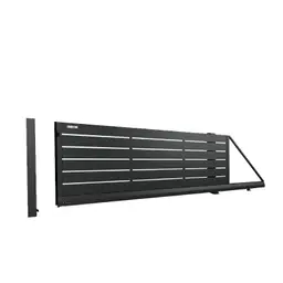 Poartă culisantă din aluminiu AL.100 – lamele orizontale negre, suport lateral