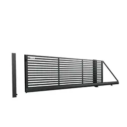 Poartă culisantă din aluminiu AL.102 – lamele verticale negre, sistem de glisare