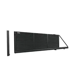 Poartă culisantă din aluminiu AL.202 – lamele verticale negre, pe suport