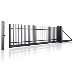 Poartă culisantă Classic 10.02 – bare verticale negre, pe stâlp metalic