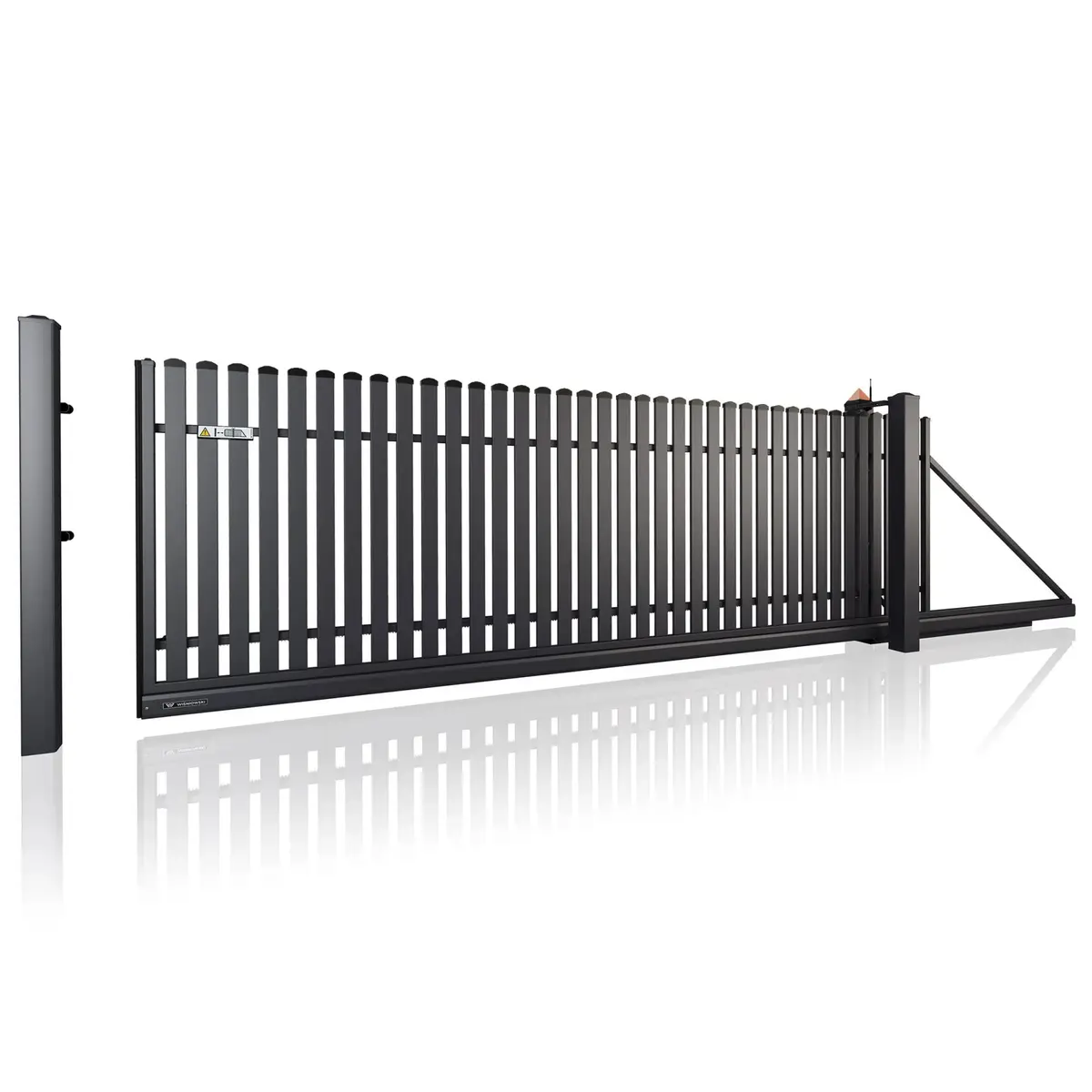 Poartă culisantă Classic 10.16 – lame verticale negre, suport lateral