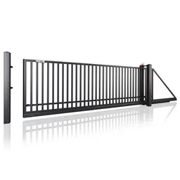 Poartă culisantă Classic 10.70 – lamele verticale negre, mecanism de acționare
