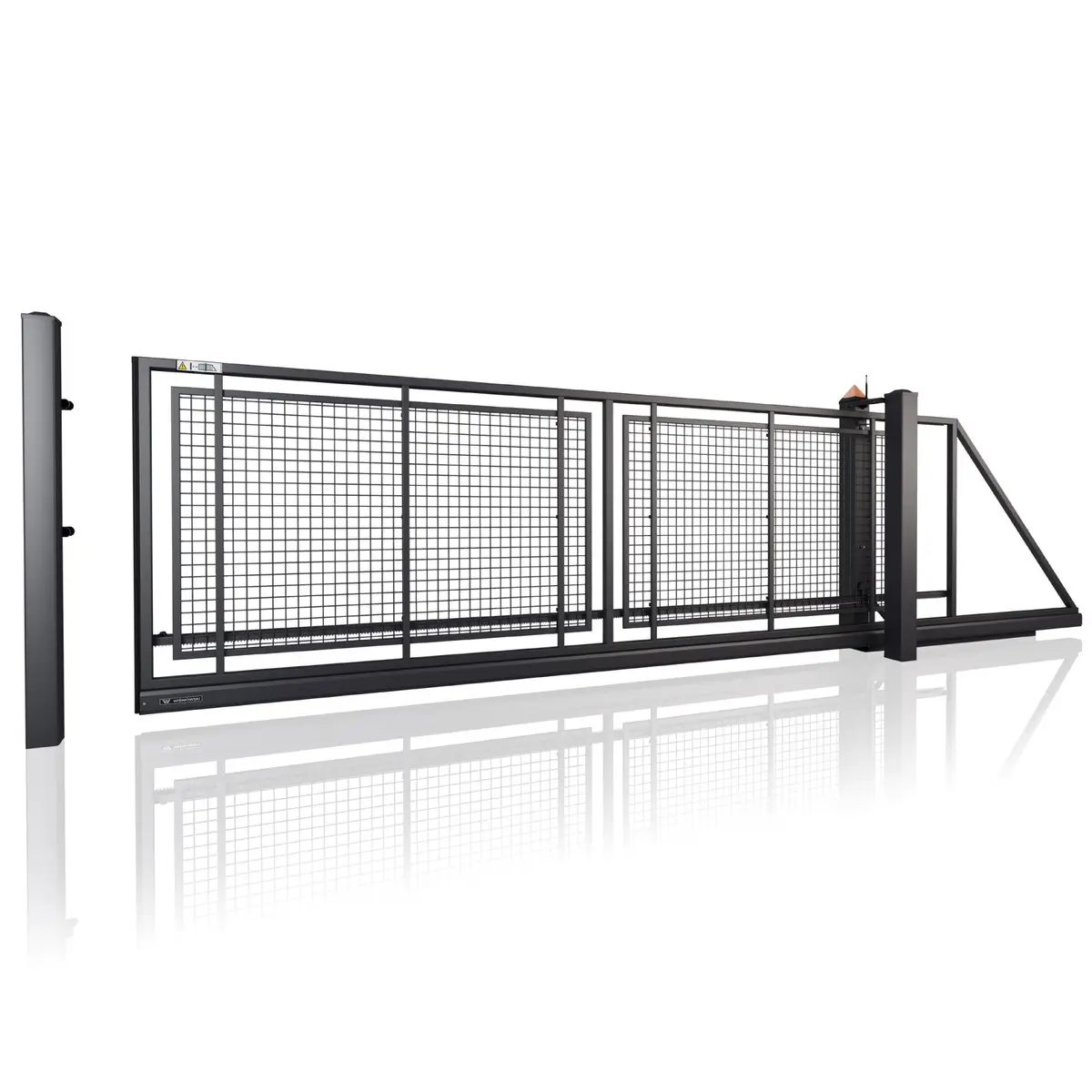 Poartă culisantă Modern 10.100 – plasă metalică, poartă deschisă