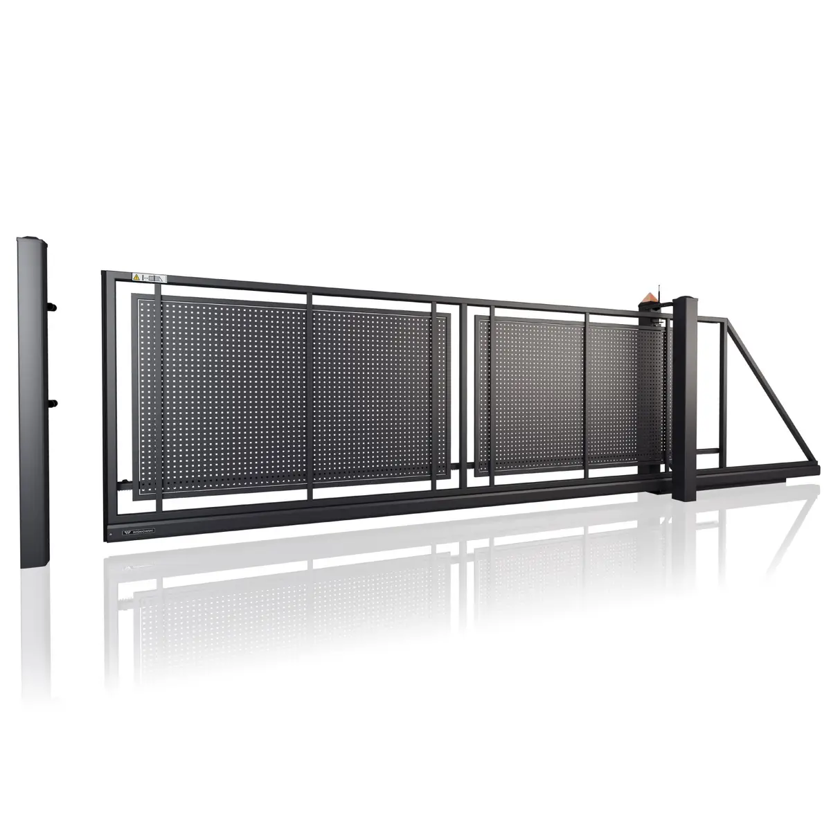 Poartă culisantă Modern 10.101 – structură perforată, pe stâlp metalic