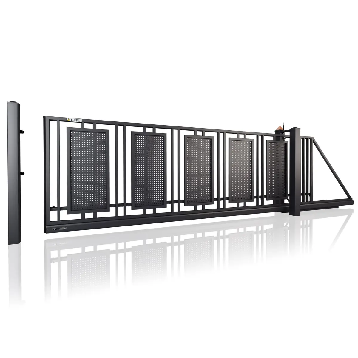 Poartă culisantă Modern 10.102 – perforată, negru mat, mecanism de acționare