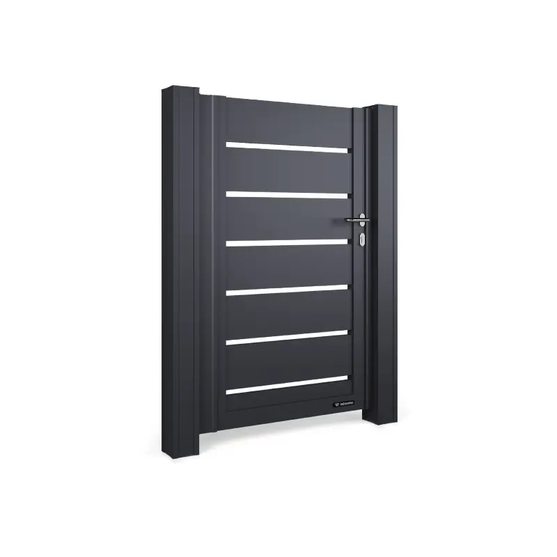 Poartă pietonală din aluminiu AL.100 – lamele verticale, închidere laterală