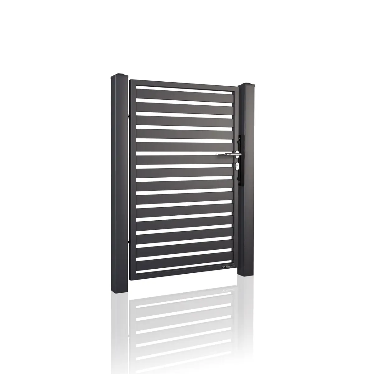 Poartă pietonală Modern 10.104 – neagră, lamele orizontale, cu lacăt