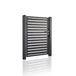 Poartă pietonală Modern 10.104 – neagră, lamele orizontale, cu lacăt