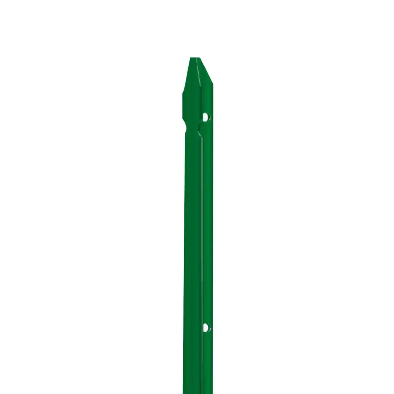 Stâlp gard PVC în formă de T, 2330 mm, verde – vârf ascuțit și perforații de fixare