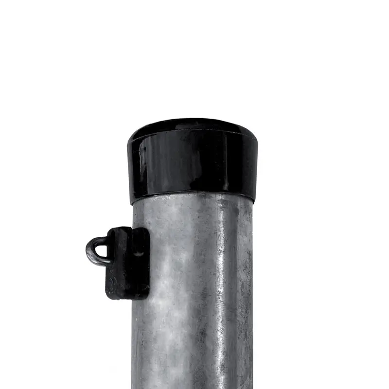 Stâlp gard rotund zincat D 48 mm, 2100 mm – capăt cu capac negru de protecție