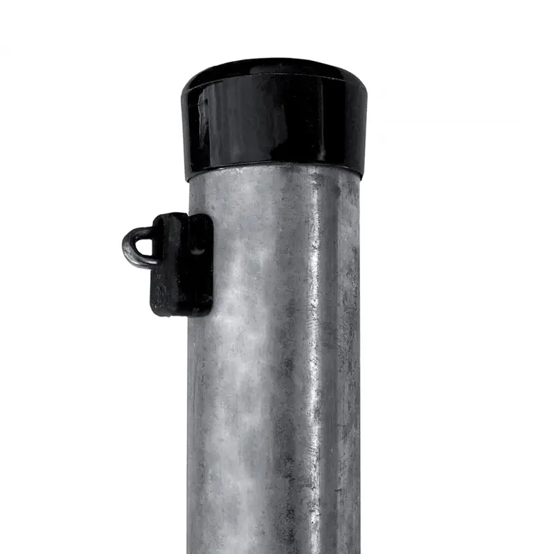 Stâlp gard rotund zincat D 48 mm, 2600 mm – tub zincat cu capac negru
