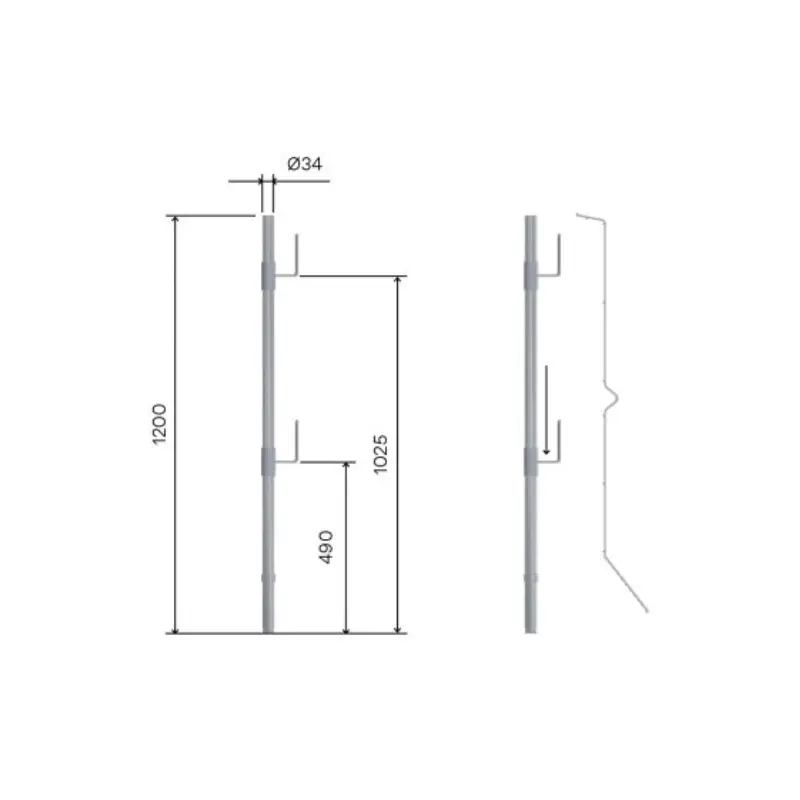 Talpă EPS-UPZ-V2, sistem de protecție a marginilor – schiță tehnică, Ø34 mm, 1200 mm