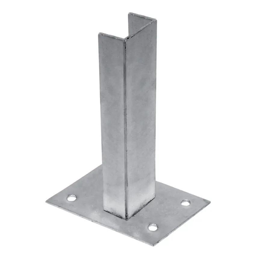 Accesoriu de gard: talpă zincată pentru stâlp rectangular 40x60 mm – bază plată cu găuri de prindere