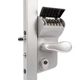 Încuietoare aplicată cu cod mecanic Locinox Vinci argintie – tastatură, cilindru și mâner