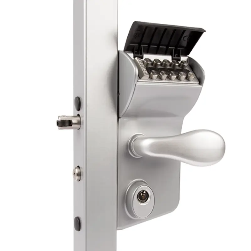 Încuietoare aplicată cu cod mecanic Locinox Vinci argintie – tastatură, cilindru și mâner