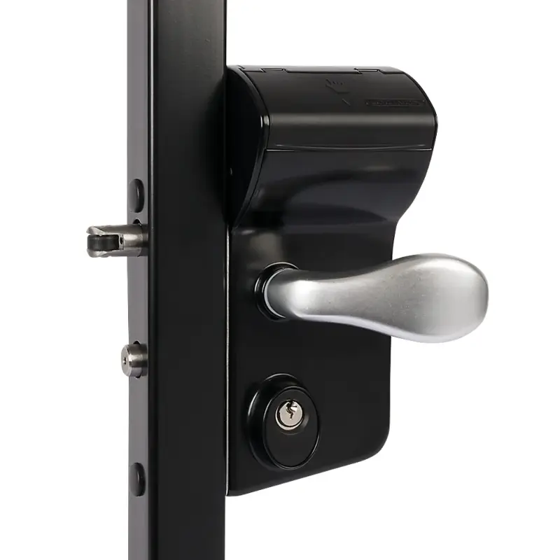 Încuietoare aplicată cu cod mecanic Locinox Vinci neagră – mâner și cilindru pe profil vertical