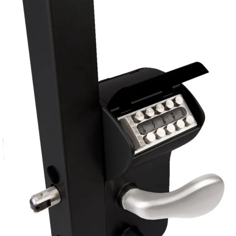 Încuietoare aplicată cu cod mecanic Locinox Vinci neagră – panou de cod cu capac de protecție