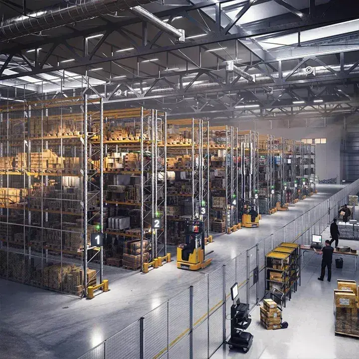 Sisteme modulare de compartimentare pentru depozite Warehouse Partition – depozit cu rafturi și stivuitoare