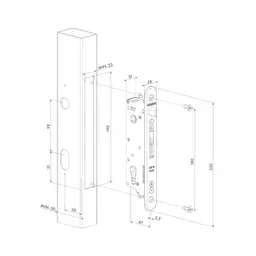 Încuietoare încastrabilă Locinox Fiftylock, kit aluminiu, pentru porți metalice – schemă tehnică de montaj