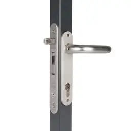 Încuietoare încastrabilă Locinox Fortylock pentru porți metalice – mâner inox, montată pe stâlp