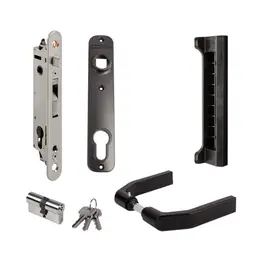 Încuietoare încastrabilă Locinox Fortylock, kit Poli, pentru porți metalice – set cu cilindru, chei și mânere