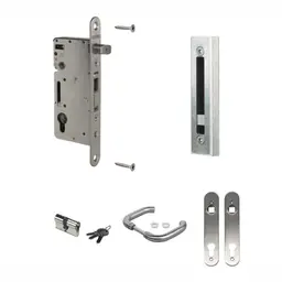 Încuietoare încastrabilă Locinox H-Wood, kit inox, pentru uși din lemn – broască, cilindru, mâner și accesorii