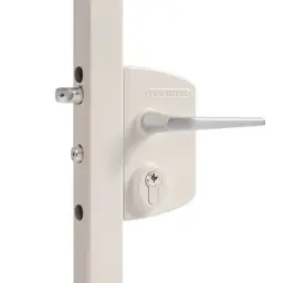 Încuietoare Locinox LAKQ U2 albă, inox și aluminiu, pentru porți metalice – buton de acționare și cilindru